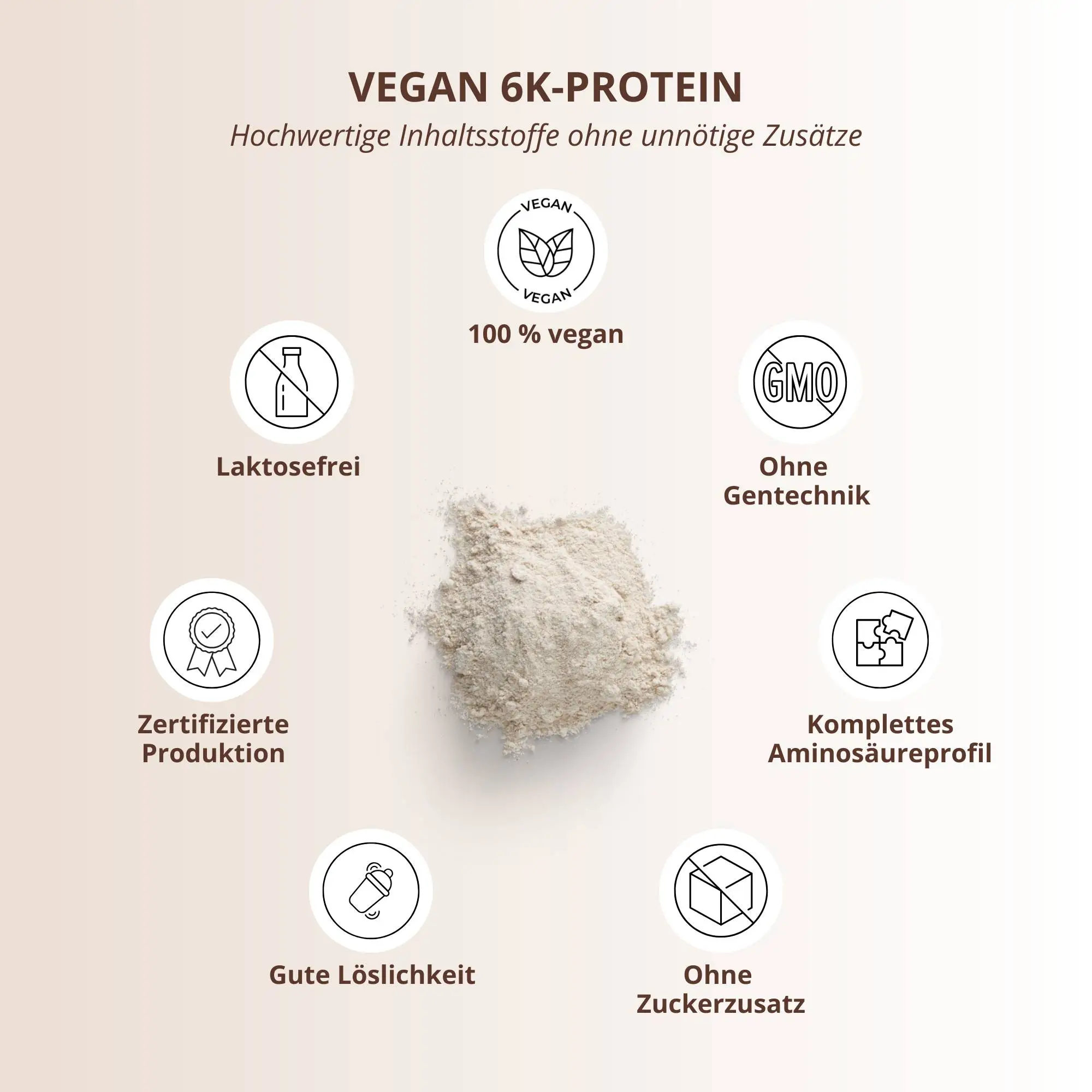 Vegan 6K Protein Box II: Pulver mit hochwertigen, veganen Inhaltsstoffen und ohne Zusatzstoffe.