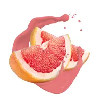 Frische Grapefruit-Scheiben mit pinkem Farbklecks im Hintergrund für einen fruchtigen Look.