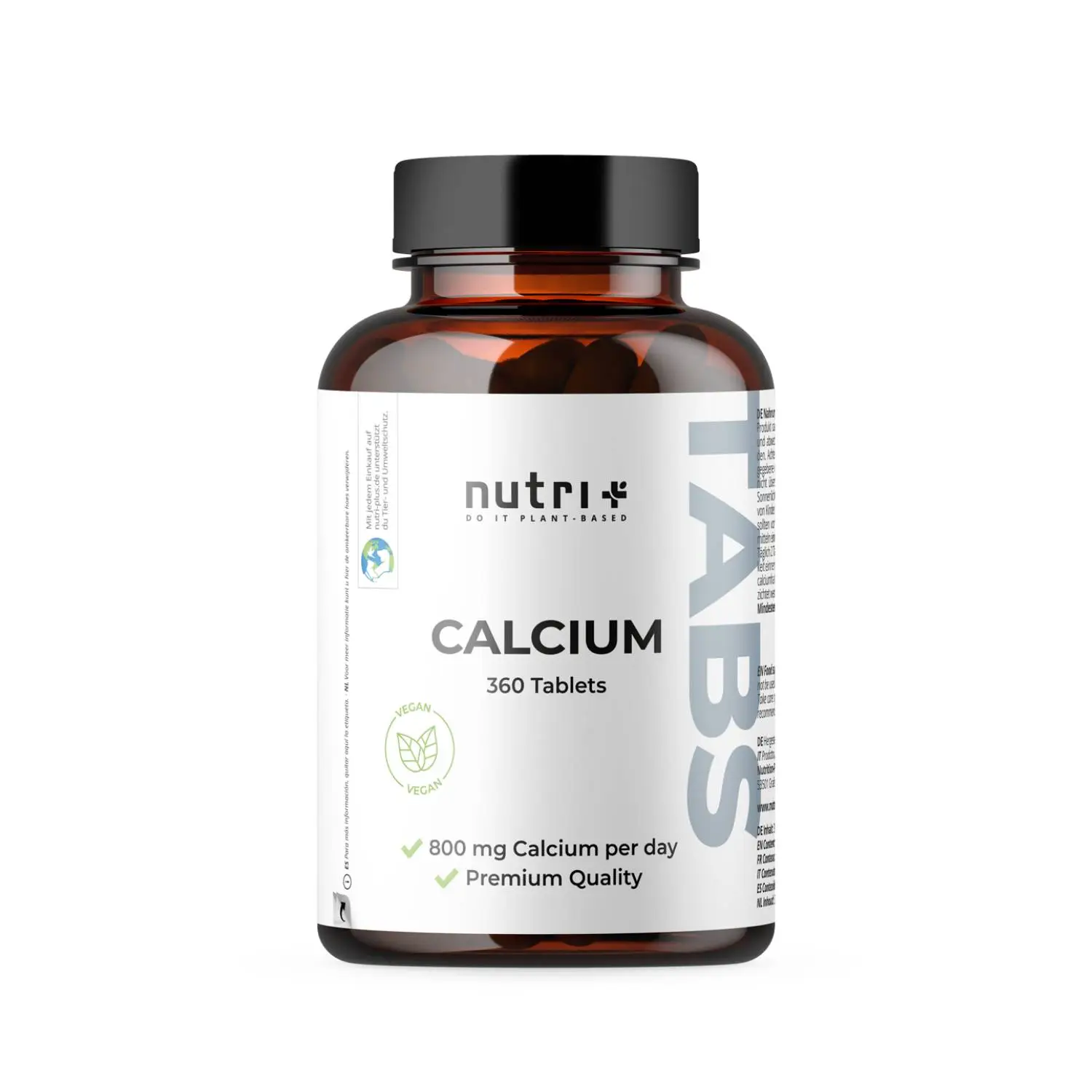 Flasche mit Calcium Tabletten, 360 Stück, vegan, mit 800 mg Calcium pro Tag für Premiumqualität.