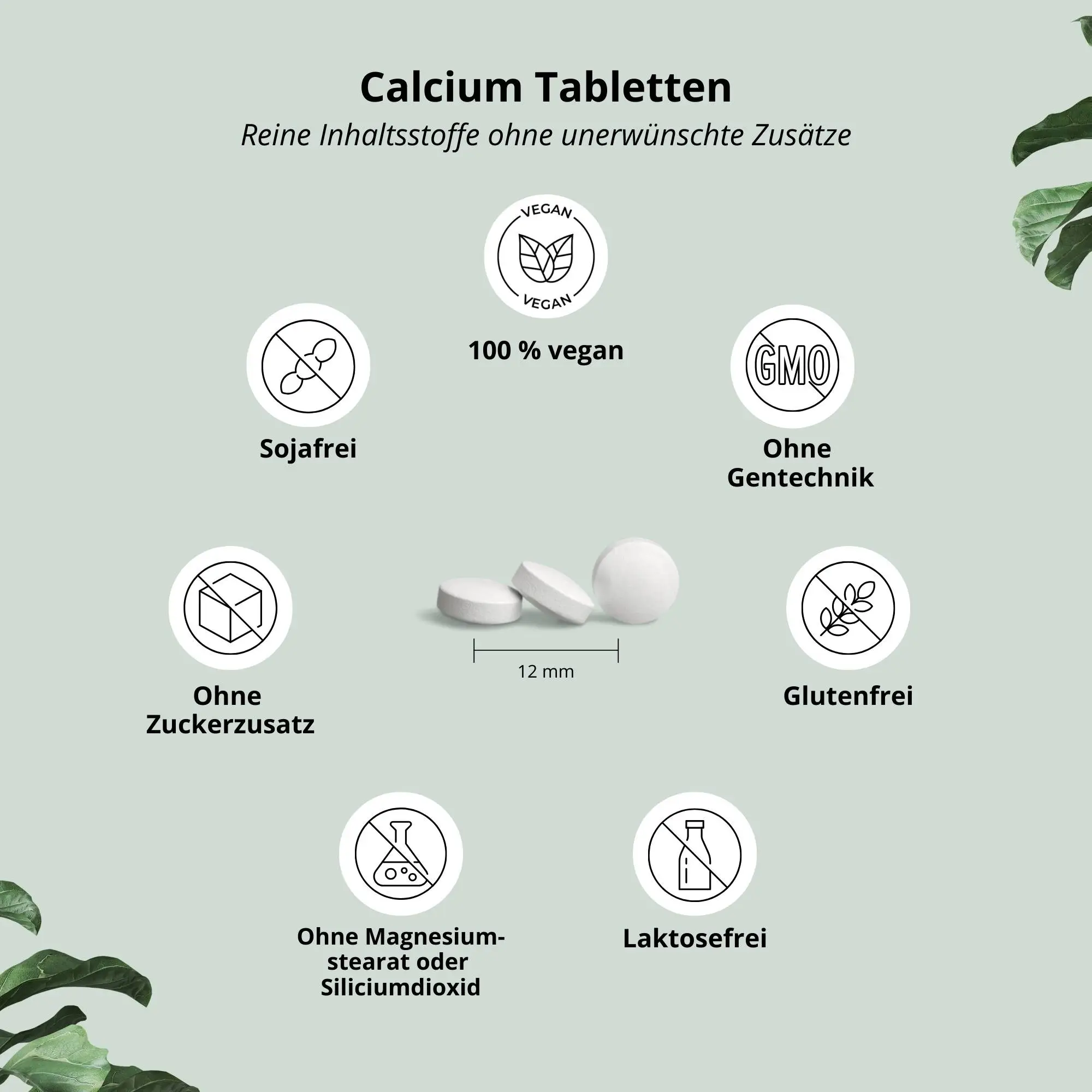 Calcium Tabletten: Nährstoffreiche, hochdosierte, vegane Tabletten ohne unerwünschte Zusätze.
