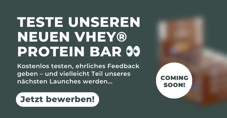 Advertisement for a new Vhey® Protein Bar with details on testing and feedback opportunity.
