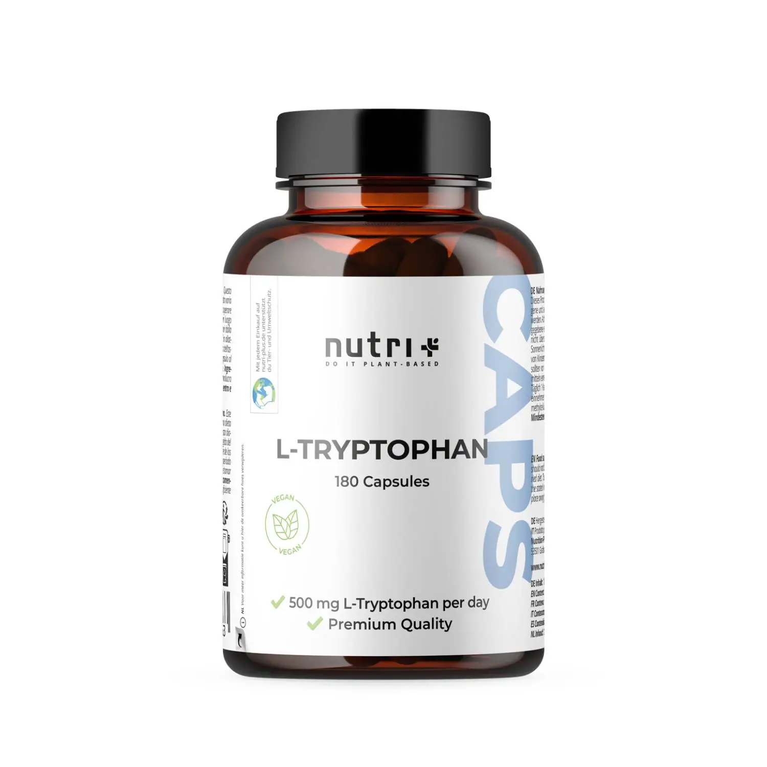 L-Tryptophan Kapseln in braunem Flakon, 180 Stück, hochdosiert für Stimmung und Schlaf.