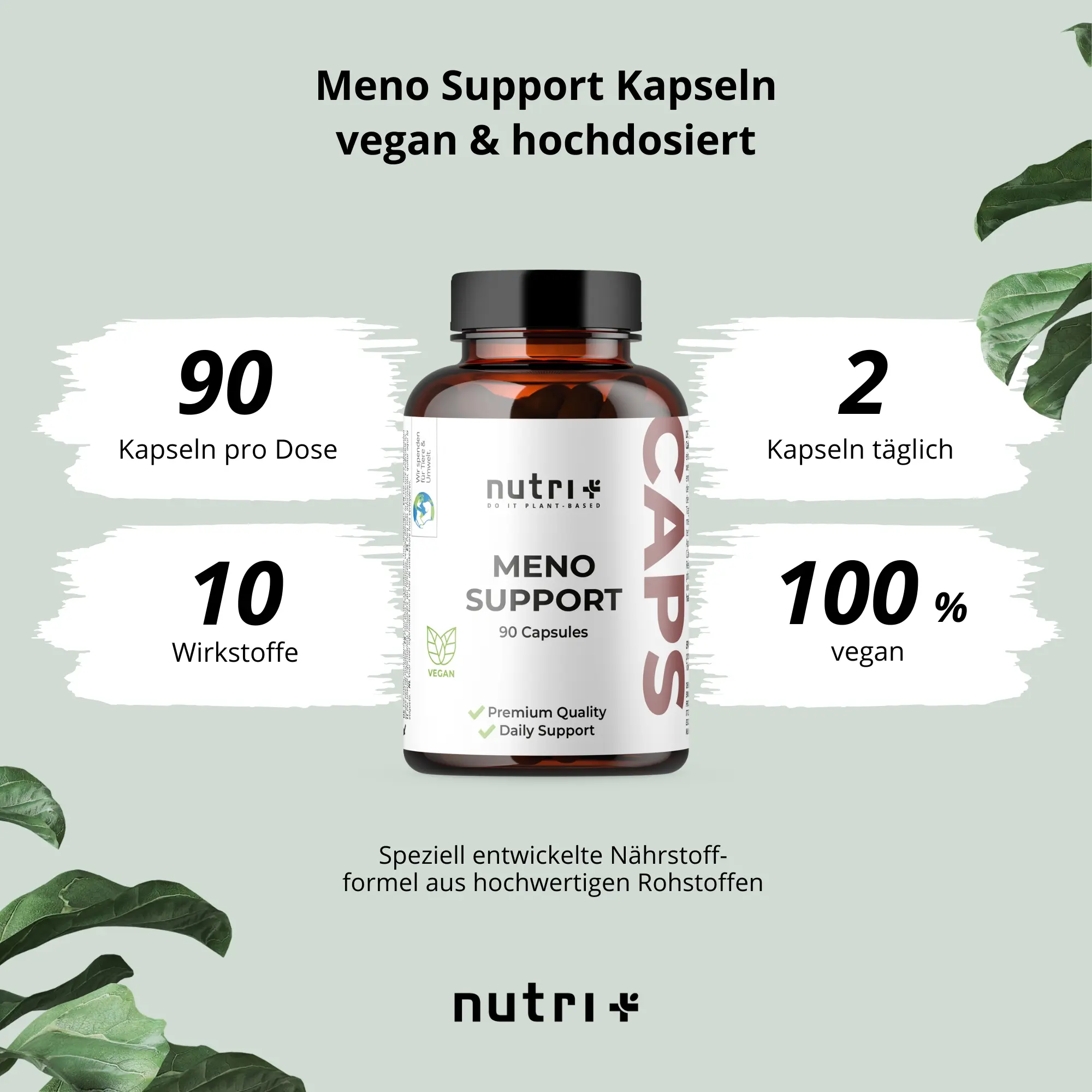Meno Support Kapseln - 90 vegane Kapseln, 10 Wirkstoffe, für tägliche Unterstützung, hohe Qualität.