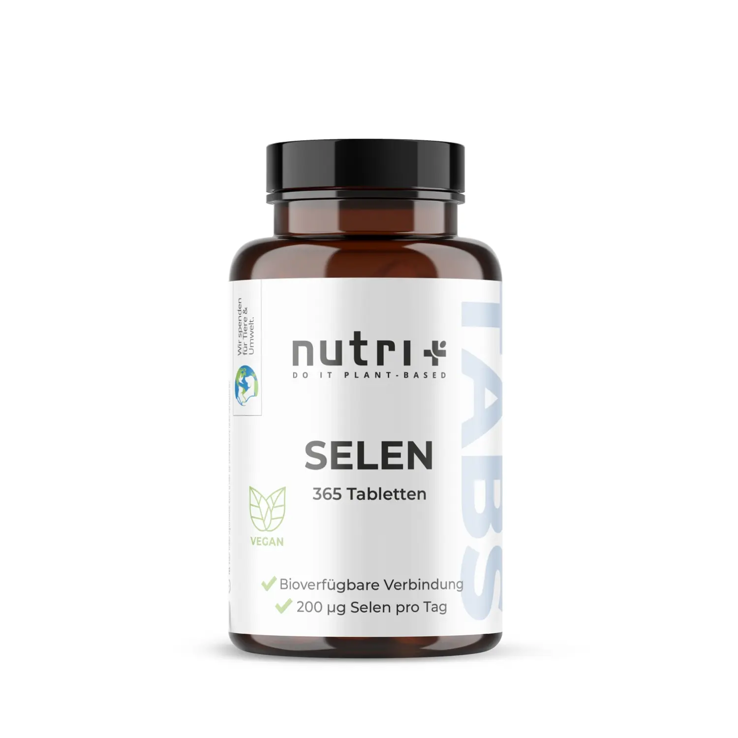 Packung der Selen Tabletten mit 365 veganen Tabletten, 200 µg Selen pro Tag für optimale Gesundheit.
