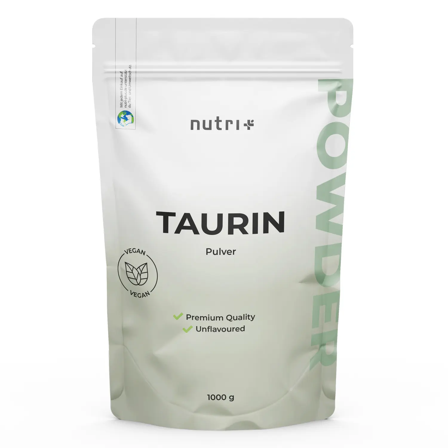 1000 g Taurin Pulver in umweltfreundlicher Verpackung, vegan und ohne Zusätze für Sport und Fitness.